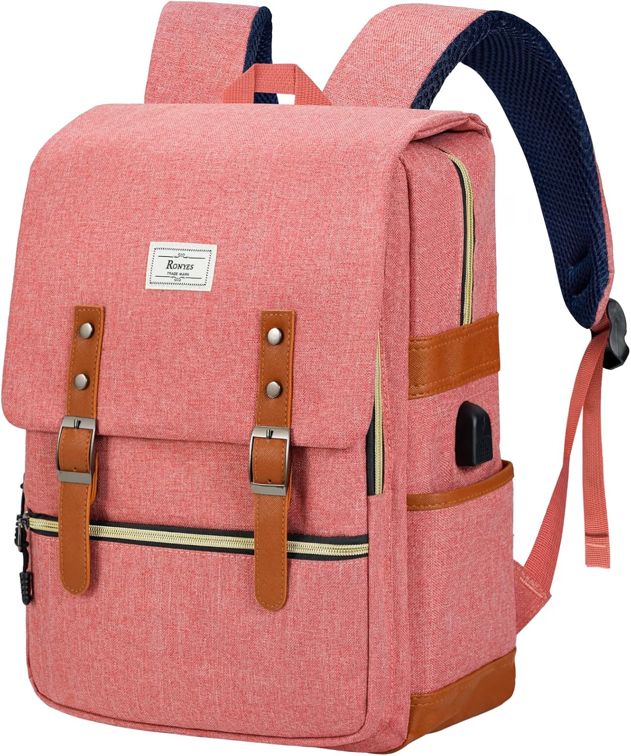 Ronyes Vintage Laptop Backpack for Women Men,15.6 inch Bookbag Casual Daypack with USB Charging Port for College Work Backpacks - Image 4