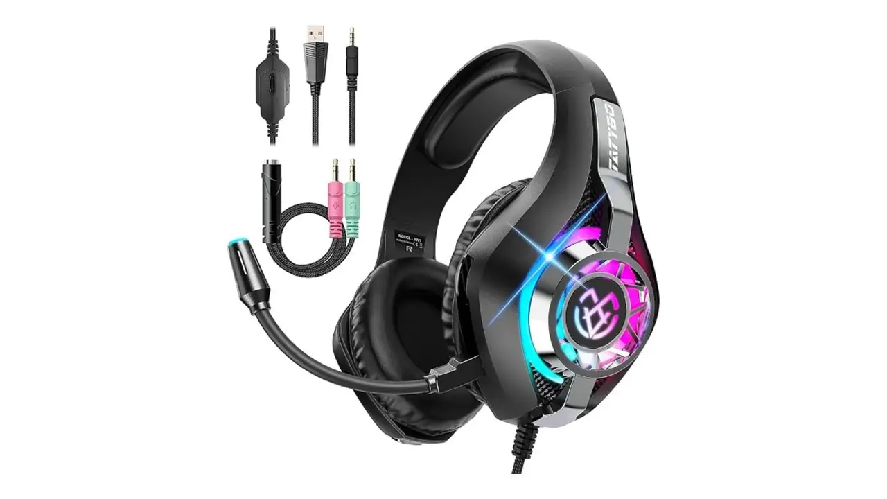 Tatybo Gaming Headset for PC, Ps5, Ps4, Switch, Mobile, Xbox Headset with Deep Bass Stereo Sound, Over Ear Gaming Headphones with Noise Canceling Mic, RGB, Ps5 Headset for Nintendo, Xbox XW1