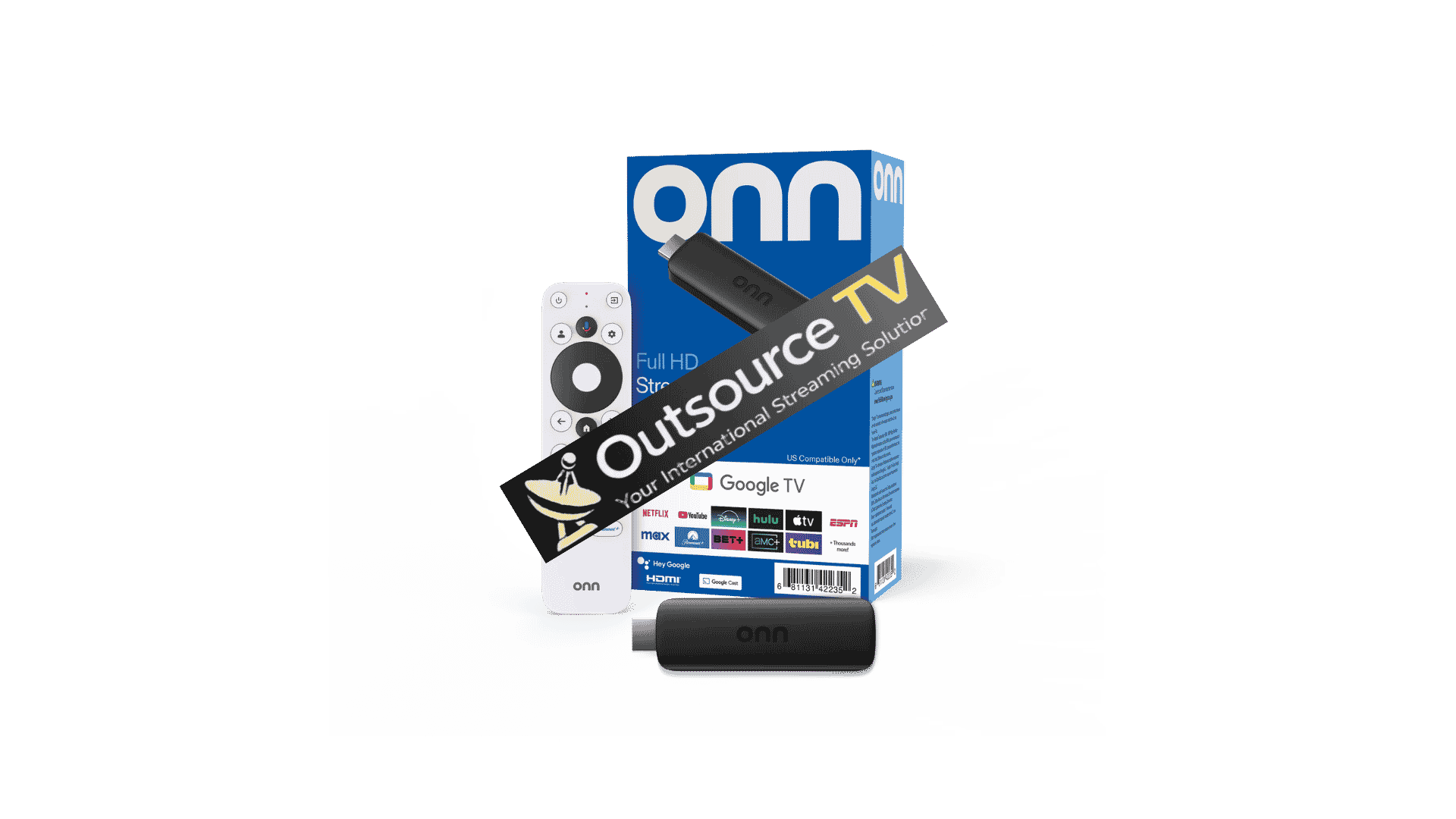 Outsource TV - onn Full HD Streaming Device, Google TV - Fast Streaming, 8GB Storage, 1.5GB RAM, Remote with Voice Control
